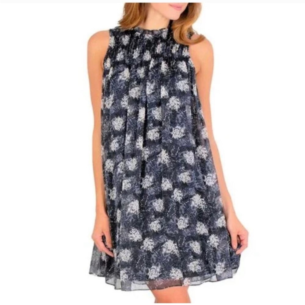 Joie Sheer Overlay Blue/Gray Baltic Print sleeveless Dress size large